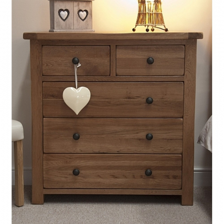 Rustic Solid Oak 2 over 3 Chest of Drawers