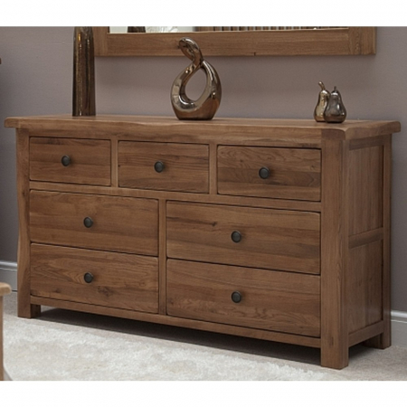 Rustic Solid Oak Wide Chest of Drawers