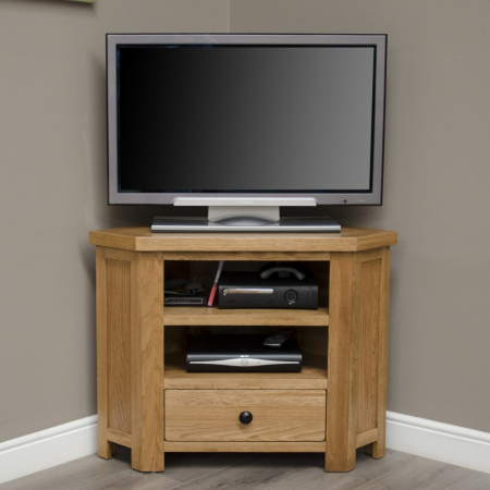 Rustic Solid Oak Corner Television Cabinet