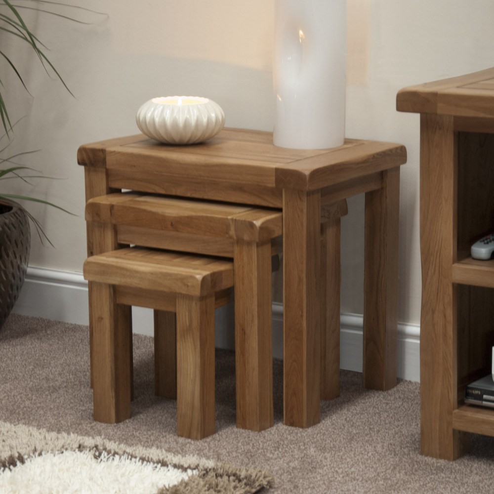 Rustic Solid Oak Nest of 3 Coffee Tables