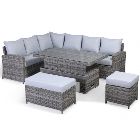 Sloane High Back Corner Sofa with Rising Table, Stool & Bench in Grey