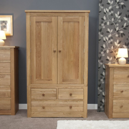 Torino Solid Oak Double Wardrobe with Drawers