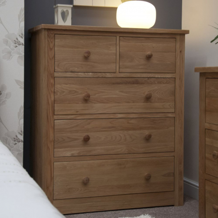 Torino Solid Oak 2 over 3 Wide Chest of Drawers