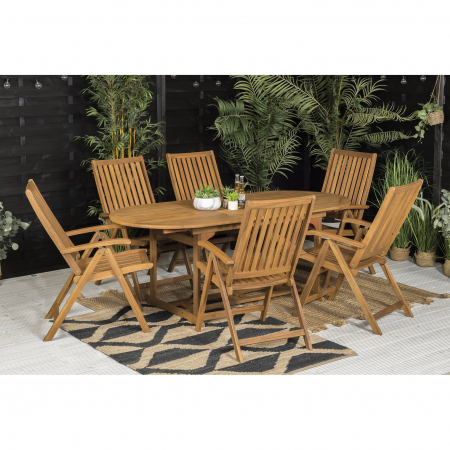 Wave Acacia Wooden Garden Extrending Dining Set With Six Chairs
