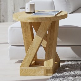 Z Solid Oak Round Four Leg Lamp Table