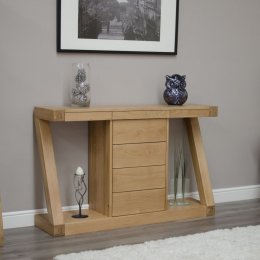 Z Solid Oak Wide Drawer Console Table